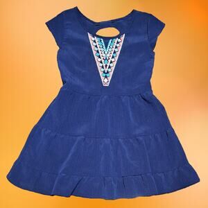 Toddler Girls Navy Blue Dress with Embroidered Tribal Design Size 4-5